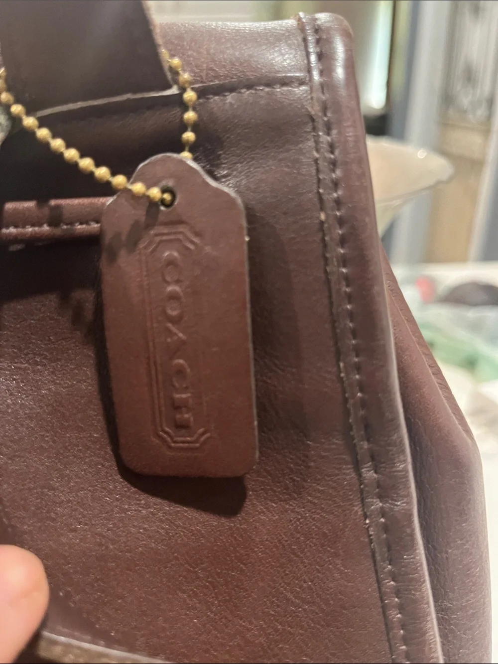 Vintage Coach Brown Leather Bag with Gold Tone Tag
